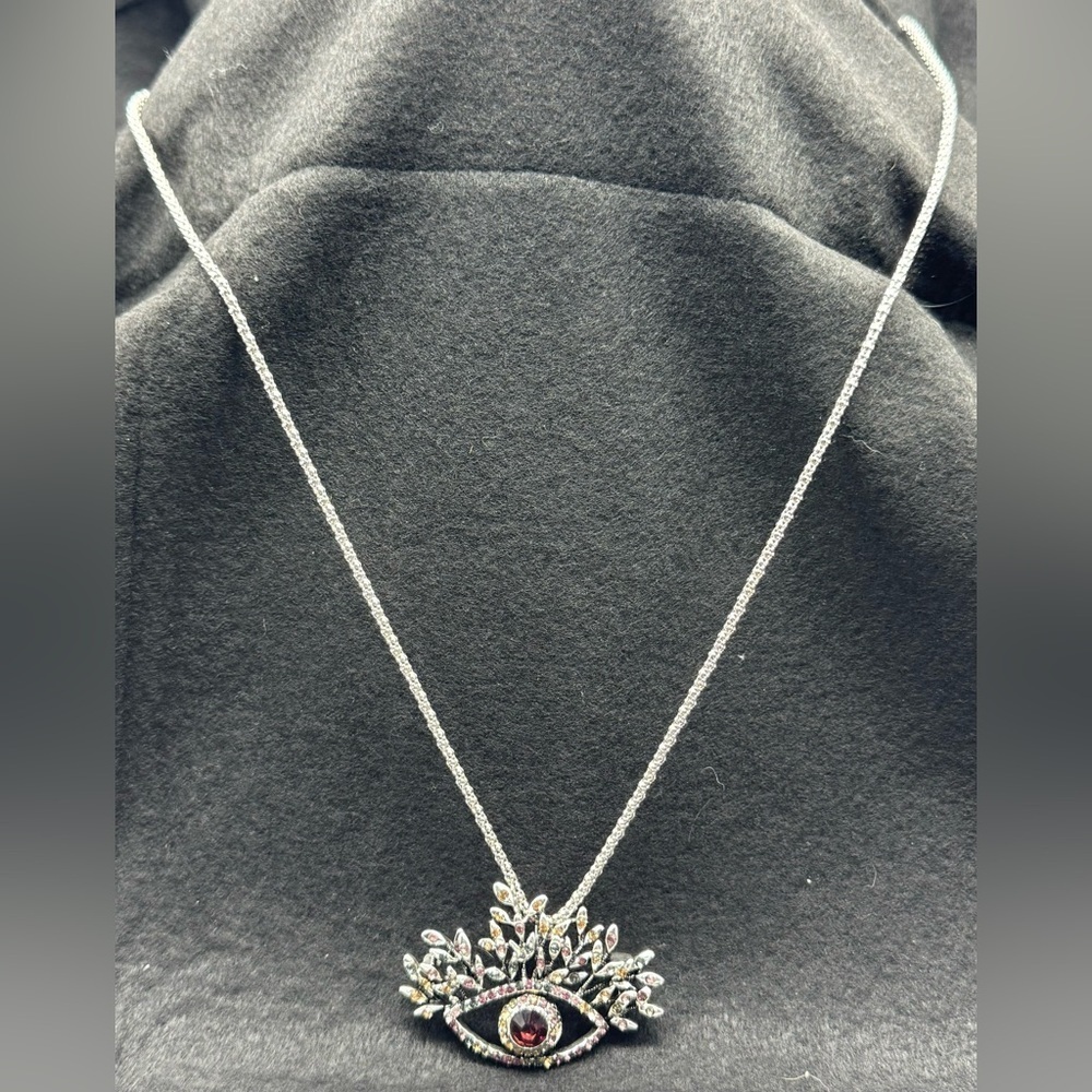 Betsey Johnson Luxe Crystal Evil Eye Necklace Ornate Rhinestone Branch Pendant